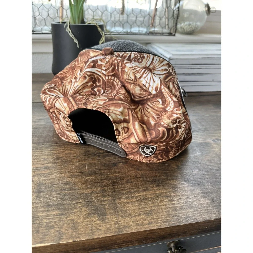 Ariat Mens Hat Baseball Cap Brown Snapback Logo Floral Grey New
